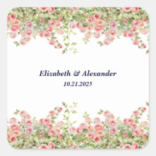 Adesivo Quadrado Casamento floral Simples e Bonito de rosa
