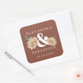 Adesivo Quadrado Casamento Floral Simples Elegante Salvar A Data