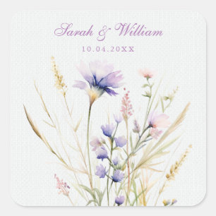 Adesivo Quadrado Casamento floral violeta romântico