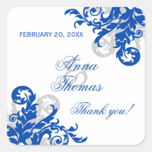 Adesivo Quadrado Casamento Flourado de Prata Azul Real Favorece Foc