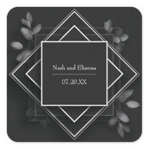 Casamento Folhagem Geométrica Preto Branco