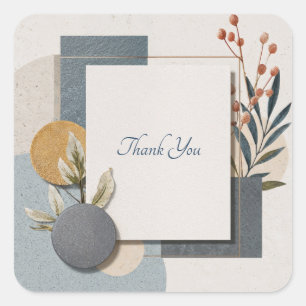 Adesivo Quadrado Casamento Geométrico Botânico Azul Terracotta