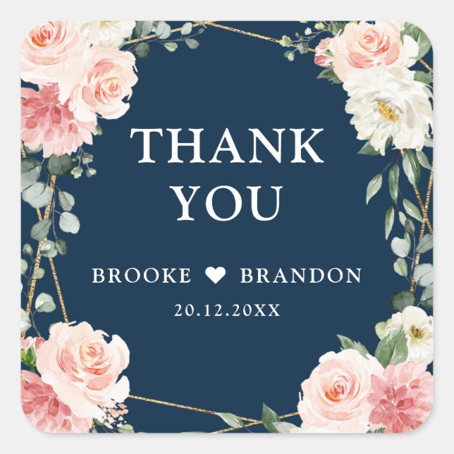 Adesivo Quadrado Casamento Geométrico Botânico do Marinho Floral Co (Frente)