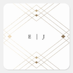 Adesivo Quadrado Casamento Geométrico Deco Gatsby Dourado com Bran