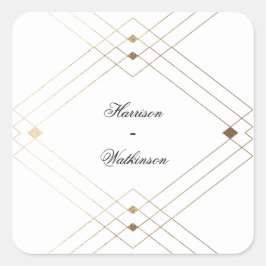 Adesivo Quadrado Casamento Geométrico Deco Gatsby Dourado com Branc