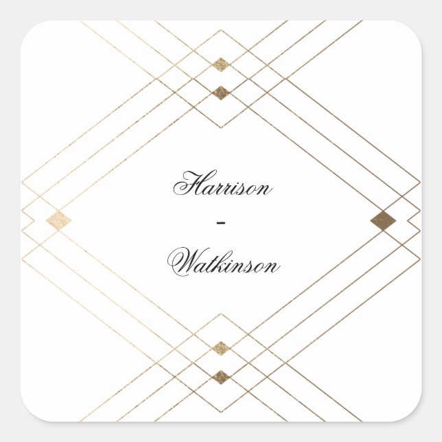 Adesivo Quadrado Casamento Geométrico Deco Gatsby Dourado com Branc (Frente)