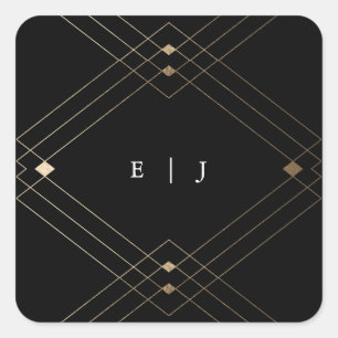 Adesivo Quadrado Casamento Geométrico Deco Gatsby Dourado Negro Dia