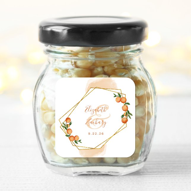 Adesivo Quadrado Casamento Geométrico Dourado de Cor de Água Citrin (Criador carregado)