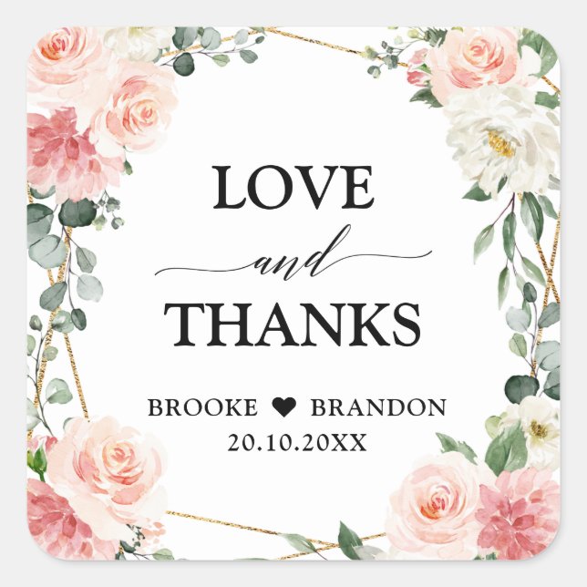 Adesivo Quadrado Casamento Geométrico Dourado Rosa Esbranquiçado (Frente)