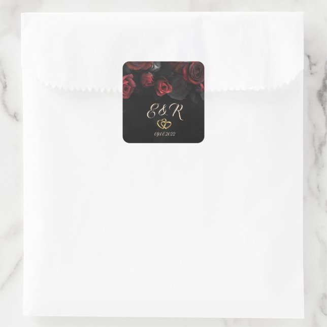 Adesivo Quadrado Casamento Gótico de Rosas vermelhas Elegante (Bolsa)