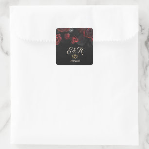 Adesivo Quadrado Casamento Gótico de Rosas Vermelhas Elegantes
