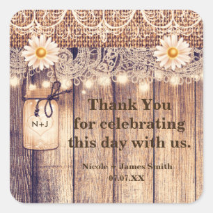 Adesivo Quadrado Casamento iluminado rústico das margaridas & do
