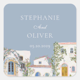 Adesivo Quadrado Casamento Italiano Mediterrâneo com Aquarela Paste