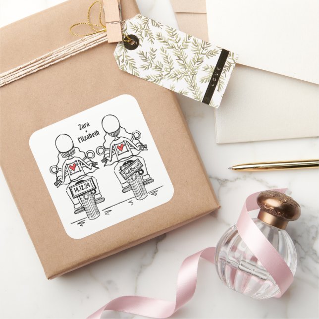 Adesivo Quadrado Casamento Lésbico De Motocicletas Personalizado De (Presentear)