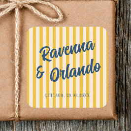 Adesivo Quadrado Casamento Listrado de Azul Meia-Noite e Bege Suave