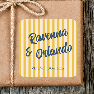 Adesivo Quadrado Casamento Listrado de Azul Meia-Noite e Bege Suave