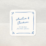 Adesivo Quadrado Casamento Marinho Azul Desenhado à Mão<br><div class="desc">Este design adorável apresenta elementos desenhados à mão e um texto ousado e caprichoso.</div>