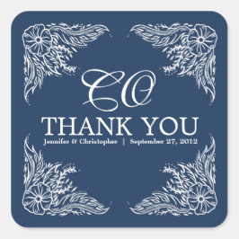 Adesivo Quadrado Casamento Marinho e Branco Obrigado Monograma