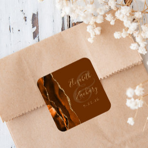 Adesivo Quadrado Casamento Marrom Laranja Queimado Ágata Dourado