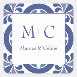 Adesivo Quadrado Casamento Mediterrâneo Costeiro Azul e Branco