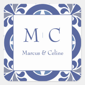 Adesivo Quadrado Casamento Mediterrâneo Costeiro Azul e Branco