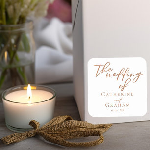 Adesivo Quadrado Casamento Minimalista da Tipografia de Siena Brown