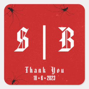 Adesivo Quadrado Casamento Minimalista do Monograma do Gótico Punk