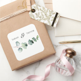 Adesivo Quadrado Casamento Minimalista Elegante Eucalyptus Greenery