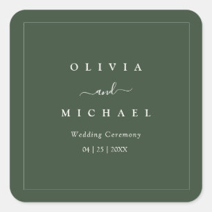 Adesivo Quadrado Casamento Minimalista Elegante Verde Escuro Clássi