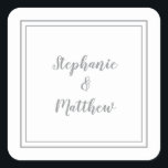 Adesivo Quadrado Casamento Minimalista Favorito Moderno Obrigado Ci<br><div class="desc">O design moderno minimalista e chic Wedding apresenta os nomes da noiva e do noivo em um design moderno com uma fronteira dupla em cinza suprema em um fundo branco. A design moderna é simples e chique. Personalize os detalhes do casamento com os seus nomes no roteiro de cinzas. Certifique-se...</div>