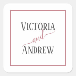 Adesivo Quadrado Casamento Minimalista Moderno em Dourado Rosa Scri