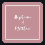 Adesivo Quadrado Casamento Minimalista Moderno Favor Dusty Rosa<br><div class="desc">Design moderno minimalista e chic Wedding apresenta os noivos da noiva e do noivo em um design moderno com uma fronteira dupla, em branco, sobre um fundo de rosa empoeirado. A design moderna é simples e chique. Personalize os detalhes do casamento com seus nomes em um roteiro branco nítido. Certifique-se...</div>