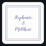 Adesivo Quadrado Casamento Minimalista Moderno Obrigado Periwinkle<br><div class="desc">O design de casamento moderno minimalista e chique apresenta os nomes da noiva e do noivo em um design moderno com uma borda dupla em azul peri em um fundo branco. O design moderno é simples e chique. Personalize os detalhes do casamento com seus nomes em letra cursiva azul. Certifique-se...</div>