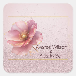 Adesivo Quadrado Casamento Minimalista Moderno Rosa Dourado