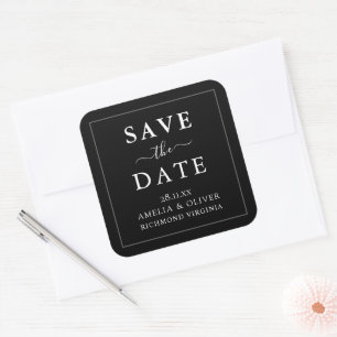Adesivo Quadrado Casamento Minimalista Preto Atemporal Salve A Data