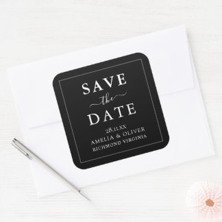 Adesivo Quadrado Casamento Minimalista Preto Atemporal Salve A Data