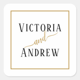 Adesivo Quadrado Casamento Minimalista Preto Branco Dourado Script