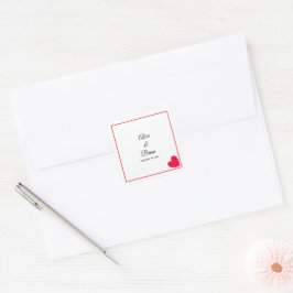 Adesivo Quadrado Casamento Mínimo do Coração Vermelho Moderno