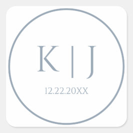 Adesivo Quadrado Casamento Mínimo Elegante Azul Dusty Monogramas
