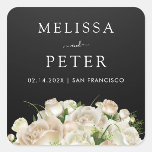 Adesivo Quadrado Casamento Mínimo Elegante Negro Branco Floral