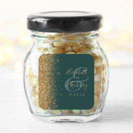 Adesivo Quadrado Casamento Moderno com Borda de Brilho Dourado Verd