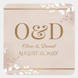 Adesivo Quadrado Casamento Moderno Luxuoso Neutro e Dourado com Mon