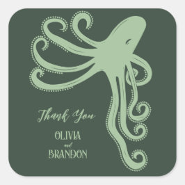 Adesivo Quadrado Casamento Moderno Octopus do Mar Profundo, Verde