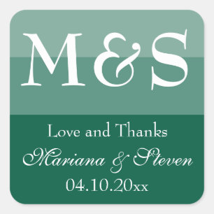 Adesivo Quadrado Casamento Moderno Simples Chic Script Verde Esmera