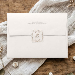 Adesivo Quadrado Casamento Monograma Floral Marrom Vintage Francês