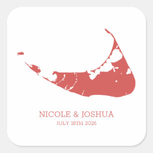 Adesivo Quadrado Casamento na Ilha de Nantucket Vermelho de Nantuck