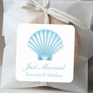 Adesivo Quadrado Casamento Náutico Azul-Recem casados Elegante