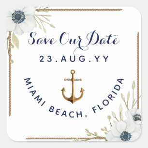 Adesivo Quadrado Casamento náutico da âncora da anêmona dos azui