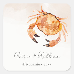 Adesivo Quadrado Casamento Náutico De Caranguejo Costeiro De Laranj