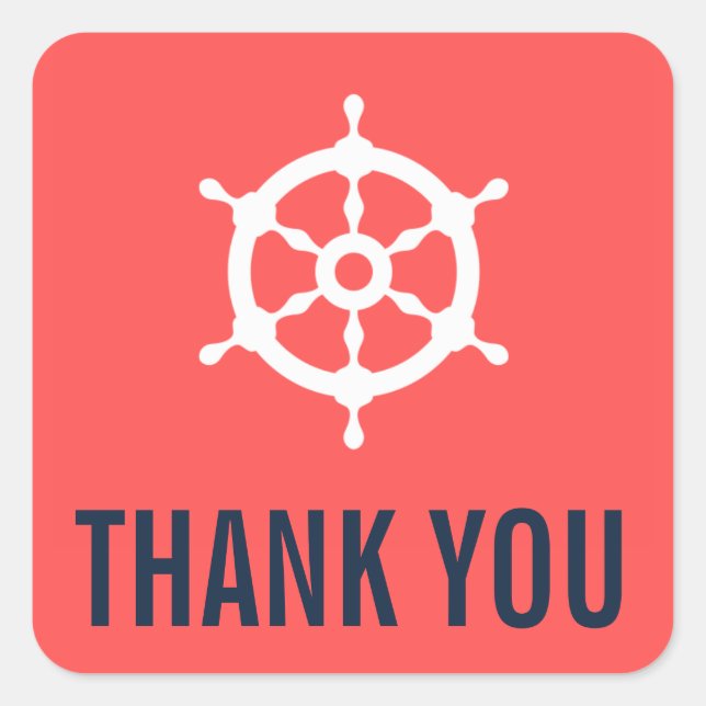 Adesivo Quadrado Casamento Náutico de marinho e Coral Obrigado Stic (Frente)